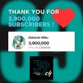 初音ミク公式YouTubeチャンネル、登録者数390万人達成
