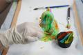 3Dプリンタ教室3DLab、絵の具を流しかけて模様をつく