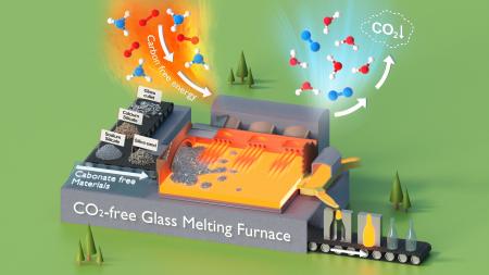 CO2排出ゼロの原料と燃料によるソーダ石灰ガラス溶融