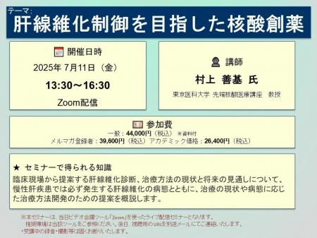【ライブ配信セミナー】肝線維化制御を目指した核酸創