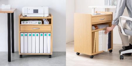 デスク下にスッキリ収納！小物も機器もまとめて収納で