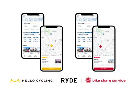 RYDE PASSアプリ上で、「ドコモ・バイクシェア」と「H