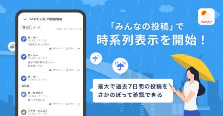 【Yahoo!天気アプリ】「みんなの投稿」で時系列表示を