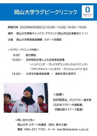 【岡山大学】岡山大学ラグビークリニック〔6/28,土 岡