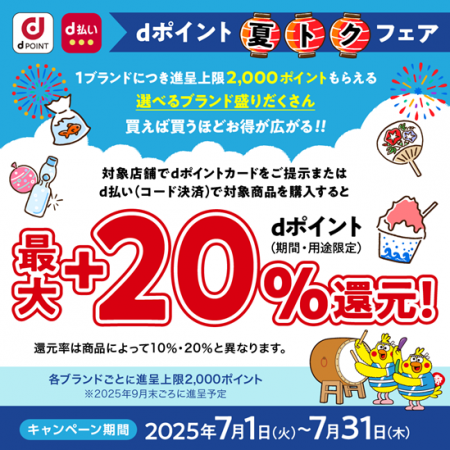 対象商品の購入でdポイントを最大20%進呈する「dポイ