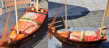 ＼デカ盛り！全長65cm、総重量2.1kgの船盛海鮮丼utf-8