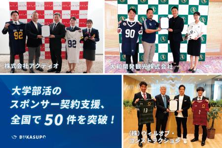 大学部活と企業のスポンサー契約支援、全国で50件を突