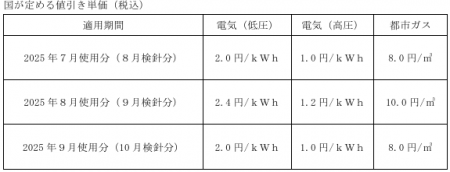 国が実施する「電気・ガス料金支援」による電気料金・