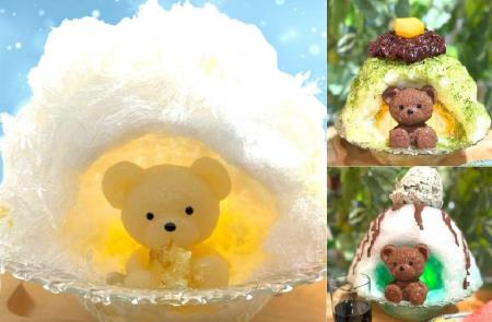 “かまくら”に入ったくまちゃんのかき氷に抹茶あずき、