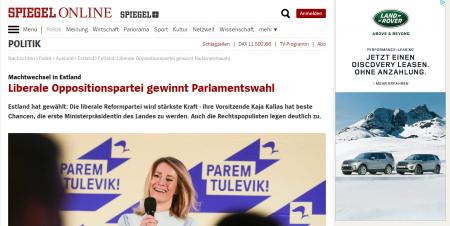 エストニア議会選、最大野党・改革党が第1党に エストニア議会選、最大野党・改革党が第1党に
