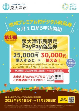 最大５，０００円おトク！８月1日から泉大津市プレミ