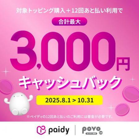 povo、お支払い方法にペイディの6・12回あと払いを追