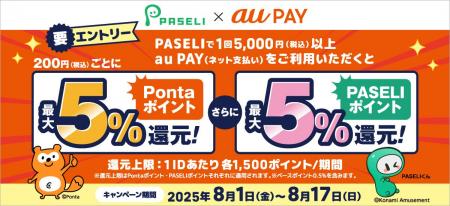 最大10%のポイントが還元される「PASELI×au PAY キャ