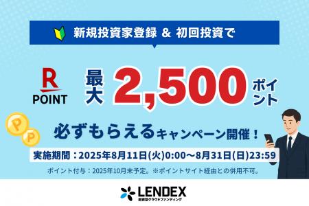 【LENDEX】楽天ポイント最大2,500ポイントがもらえる
