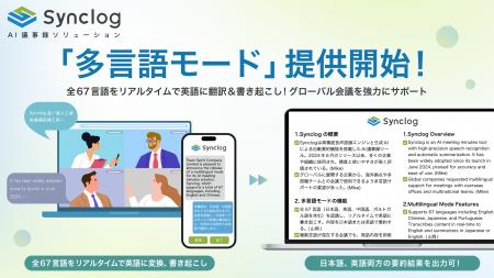AI議事録「Synclog」が英語・中国語等、全67言語に対