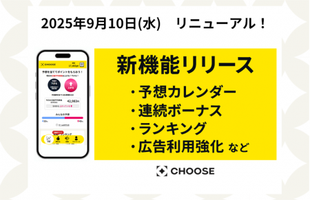 投資予想ポイ活サービス「CHOOSE」が新機能実装でリニ 投資予想ポイ活サービス「CHOOSE」が新機能実装でリニ