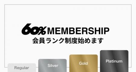 60％にて「会員ランク制度」が開始。会員だけの特典が