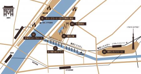 東京ミズマチ(R)とすみだリバーウォーク(R)周辺を竹あ