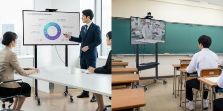 会議室も教室も展示会も一台で！70kg対応の電動昇降ス