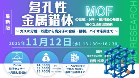 【ライブ配信/Zoom】「多孔性金属錯体(MOF)の合成・分