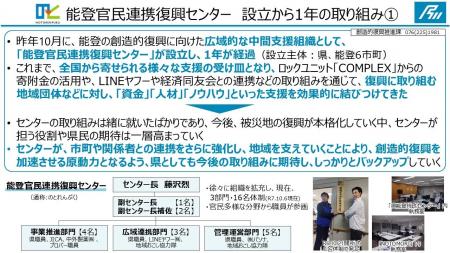 能登官民連携復興センターの取り組みについて 能登官民連携復興センターの取り組みについて