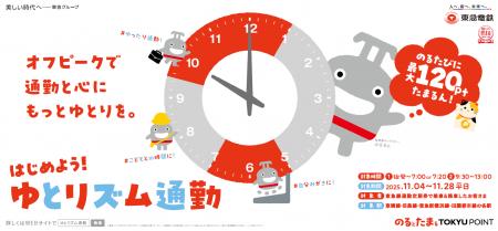 朝のピーク時間帯の前後に乗ると、1日最大120ポイ 朝のピーク時間帯の前後に乗ると、1日最大120ポイ