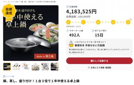 『１年中使える卓上鍋』ライブ配信型クラウドファンデ