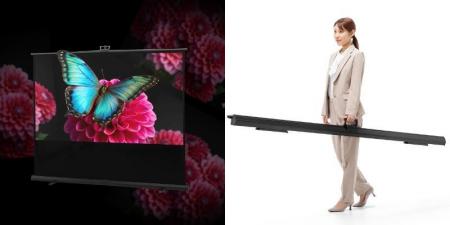 軽量＆収納ラクラク。工具不要で設置可能4K対応スクリ