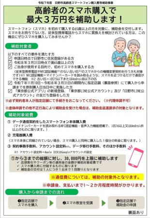 日野市在住の高齢者に対して、スマートフォンの購入費 日野市在住の高齢者に対して、スマートフォンの購入費