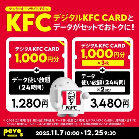 povo、「デジタルKFC CARD」とデータがセットになった povo、「デジタルKFC CARD」とデータがセットになった