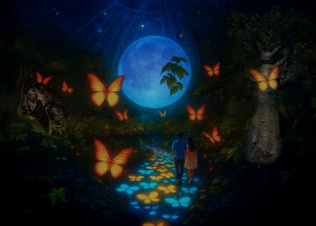 山口宇部に3.5mの満月が出現。光る蝶の新演出と音楽で