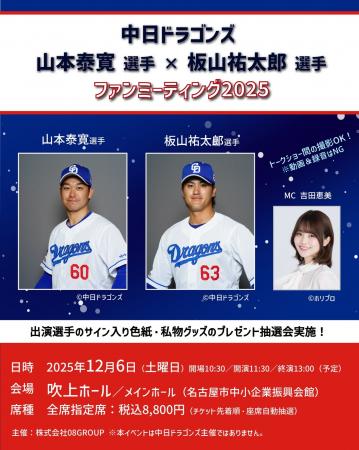 中日ドラゴンズ 山本泰寛選手×板山祐太郎選手、大野雄