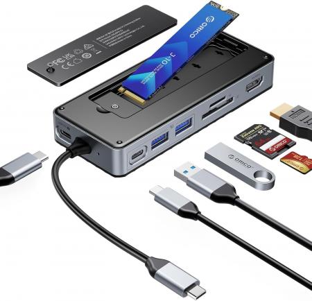 ORICO 8-in-1 M.2 SSD 外付けケース付きUSB Cハブ - 