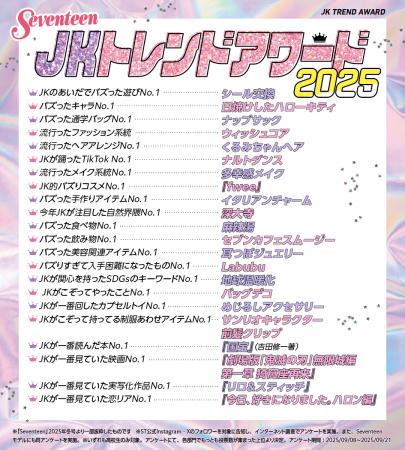 『JKトレンドアワード2025』発表！　「Seventeen」ア