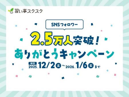 SNS総フォロワー2.5万人を突破!習い事スクスクより感 SNS総フォロワー2.5万人を突破!習い事スクスクより感