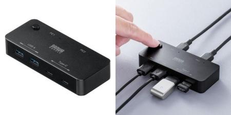 USB A／C対応、4台の機器を2台のPCで共有できる切替器