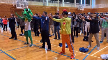 いわき市主催総合防災訓練で“カエル体操”を初披露