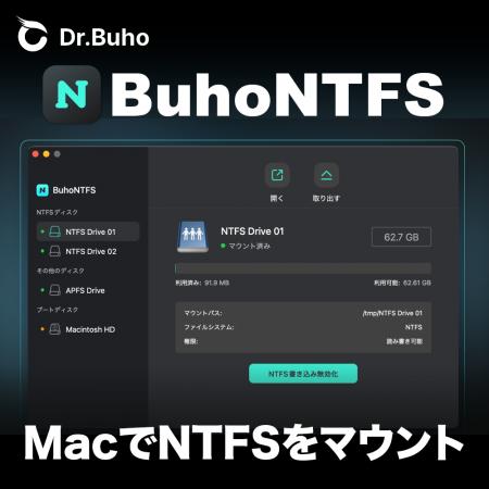 MacでNTFSドライブを読み書きできるBuhoNFTS がベクタ MacでNTFSドライブを読み書きできるBuhoNFTS がベクタ