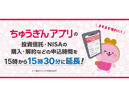 ちゅうぎんアプリの投資信託・NISAの取引時間を３０分