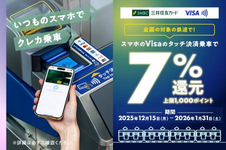 三井住友カード、「全国の対象の鉄道で！スマホのVisa