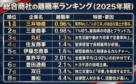 【2025年版】総合商社8社の離職率ランキングを公開 ― 