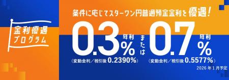 スターワン円普通預金の優遇金利を最大年利0.7％（変