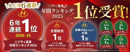 史上初！6連覇！ニフティ温泉ランキング2025、全国総
