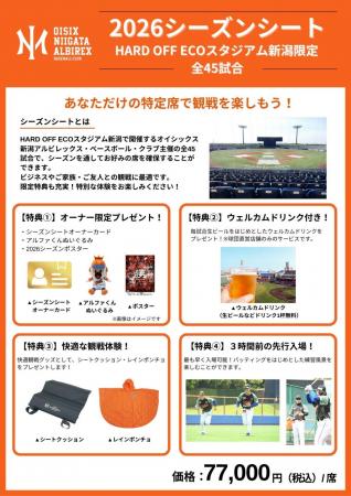 【オイシックス新潟】「2026シーズンシート」販売開始