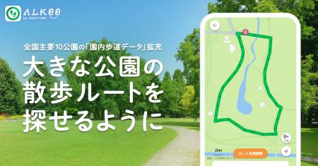 『ALKOO by NAVITIME』全国主要10公園の「園内歩道デ