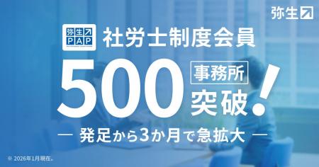 「弥生PAP社労士制度」会員数が発足3か月で500事務所