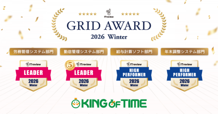「KING OF TIME」が「ITreview Grid Award」にて最高