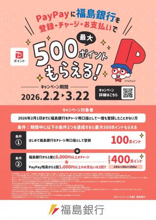 【福島銀行】PayPay株式会社とのキャンペーン実施につ 【福島銀行】PayPay株式会社とのキャンペーン実施につ