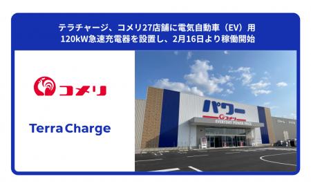 テラチャージ、コメリ27店舗に電気自動車(EV)用 120 テラチャージ、コメリ27店舗に電気自動車(EV)用 120