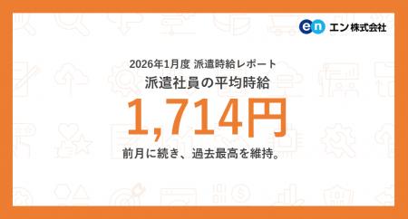 2026年1月度 派遣社員の平均時給は1,714円。前月から